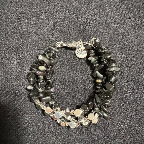 Kinsley Armelle Jewelry - Kinsley Armelle Black Obsidian and Silver Colored Bead Multi-Strand Bracelet